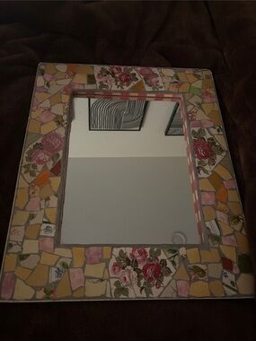 Handmade Floral Mosaic Mirror in Pink, Yellow and Green